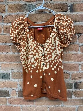Oilily Rust Polka Dot Puff Sleeve Button-Front Top